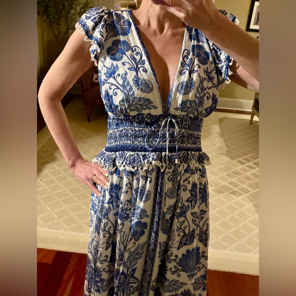 Farm Rio Blue & White Floral V-Neck Maxi Dress - Picture 7 of 7